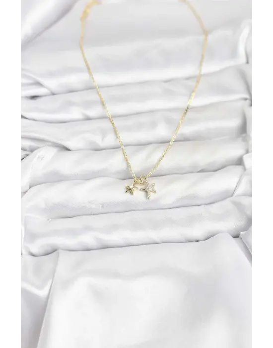 Çelik Gold Renk Yıldız Minimal Kadın Kolye