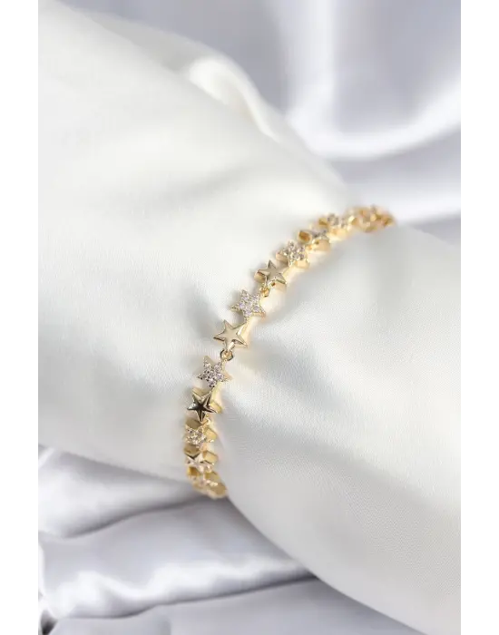 Pirinç Gold Renk Yıldız Model Kadın Bileklik