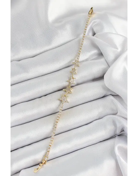 Pirinç Gold Renk Yıldız Model Kadın Bileklik