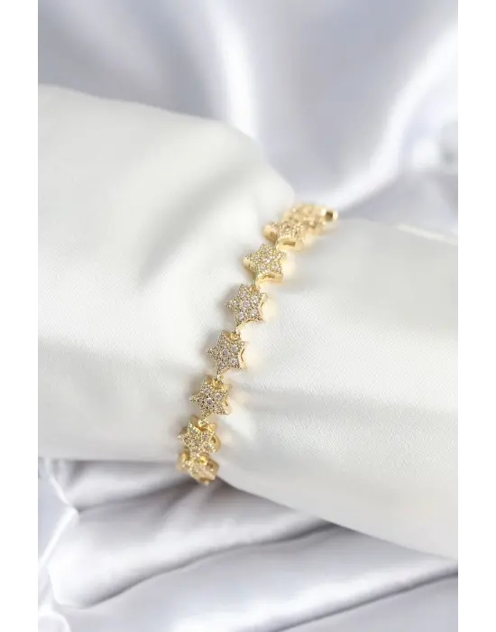 Pirinç Gold Renk Yıldız Model Kadın Bileklik