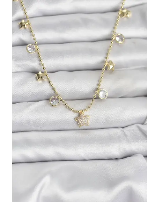 Pirinç Gold Renk Yıldız Model Kadın Kolye