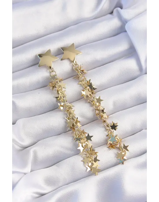  Altın Yıldız Model Uzun Sallantılı Küpe