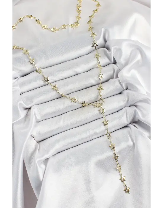 Pirinç Gold Renk Yıldızlı Kadın Y Kolye