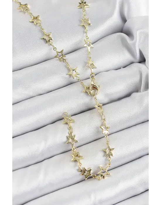 Pirinç Gold Renk Yıldızlı Kadın Y Kolye