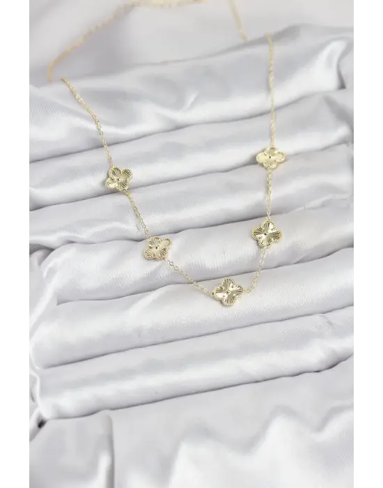 Pirinç Gold Renk Yonca Kadın Kolye