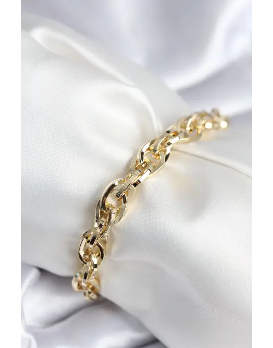 Pirinç Gold Renk Zincir Model Kadın Bileklik