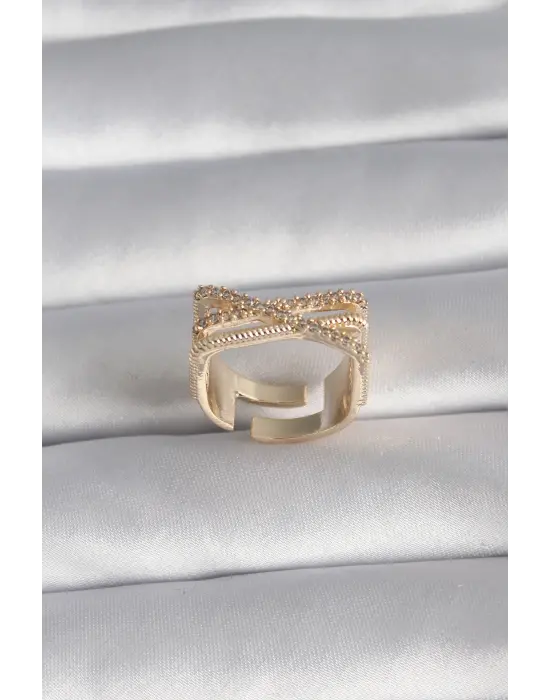  Altın Zirkon Taş Detay Çelik Yüzük