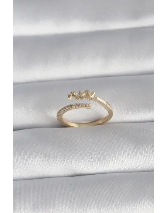  Altın Zirkon Taş Detay Kalp Model Çelik Yüzük