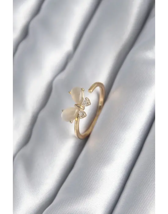  Altın Zirkon Taş Detay Kelebek Model Çelik Yüzük