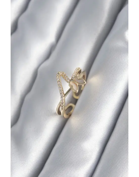  Altın Zirkon Taş Detay Kelebek Model Çelik Yüzük