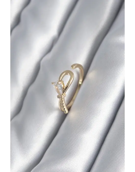  Altın Zirkon Taş Detay Kurdele Model Çelik Yüzük