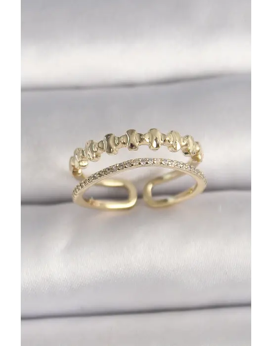  Altın Zirkon Taş Detaylı Ayarlanabilir Çelik Yüzük