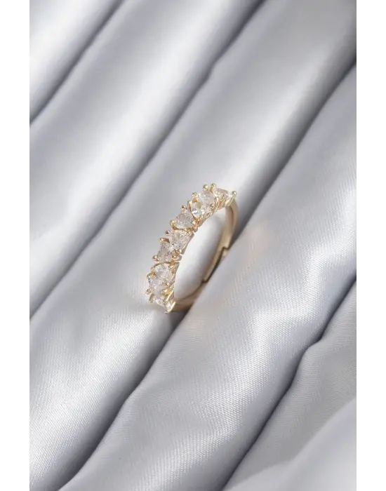  Altın Zirkon Taş Kalp Model Çelik Yüzük