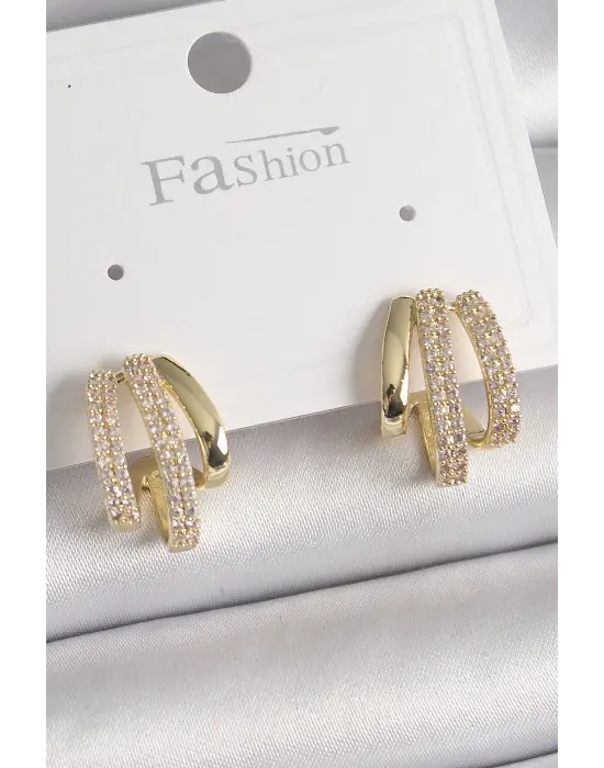  Altın Zirkon Taşı Çelik Küpe