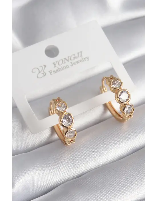  Altın Zirkon Taşı Kalp Detay Çelik Küpe