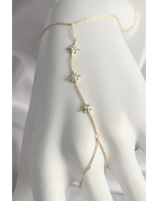 Çelik Gold Renk Zirkon Taşl Yıldız Model Kadın Şahmeran