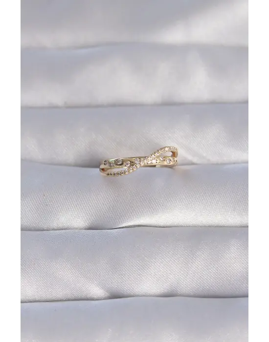  Altın Zirkon Taşlı 2li Görünüm Ayarlanabilir Yüzük