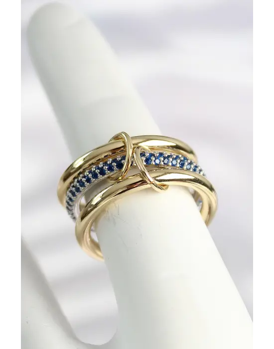 Pirinç Gold Renk Zirkon Taşlı 3Lü Kadın Yüzük
