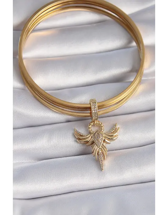 Pirinç Gold Renk Zirkon Taşlı Anka Kuşu Model Ajda Charm