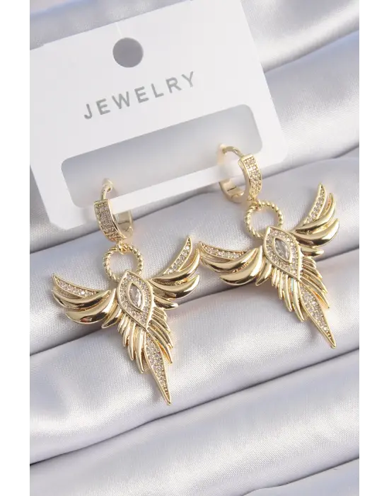  Altın Zirkon Taşlı Anka Model Çelik Küpe