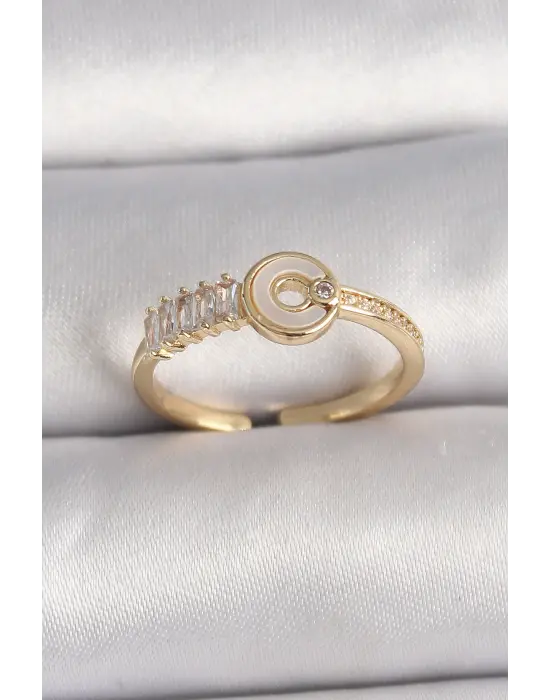  Altın Zirkon Taşlı Ayarlanabilir Çelik Yüzük