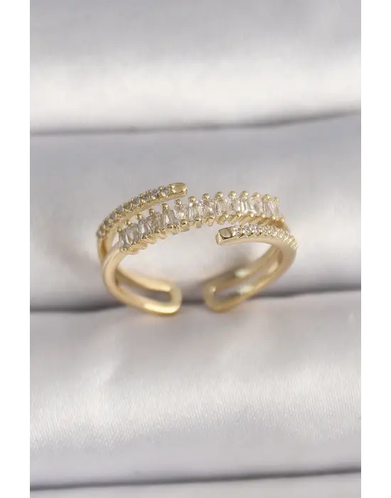  Altın Zirkon Taşlı Ayarlanabilir Çelik Yüzük