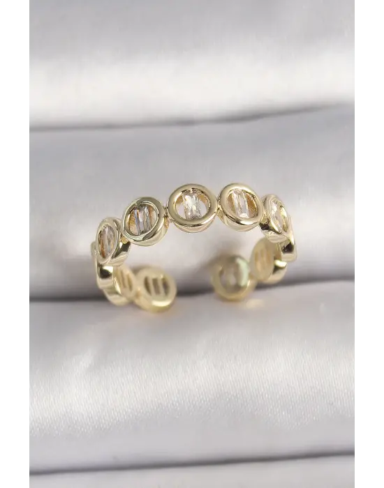  Altın Zirkon Taşlı Ayarlanabilir Yüzük