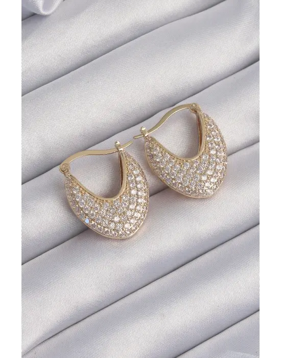  Altın Zirkon Taşlı Badem Model Küpe