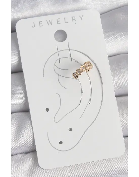 Çelik Gold Renk Zirkon Taşlı Bal Peteği Model Kadın Kıkırdak Küpe