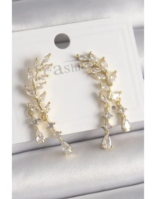  Altın Zirkon Taşlı Başak Model Çelik Küpe