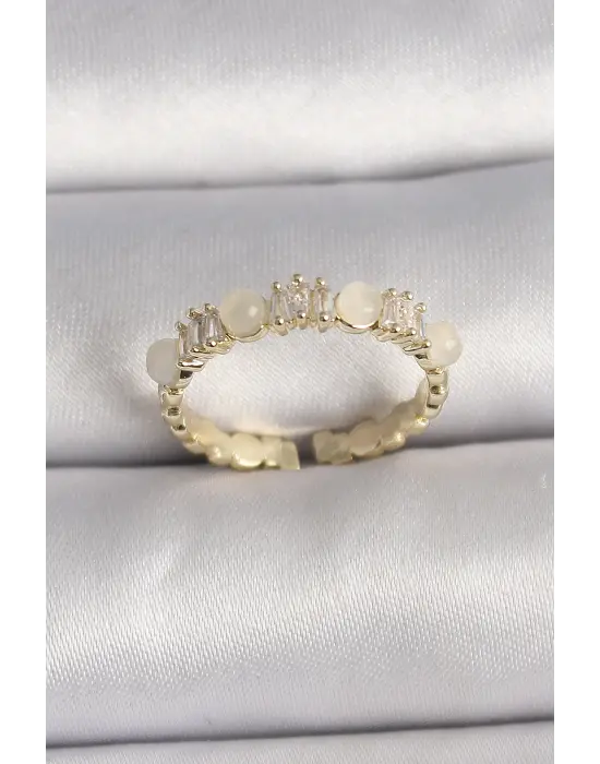  Altın Zirkon Taşlı Beyaz Mineli Ayarlanabilir Yüzük