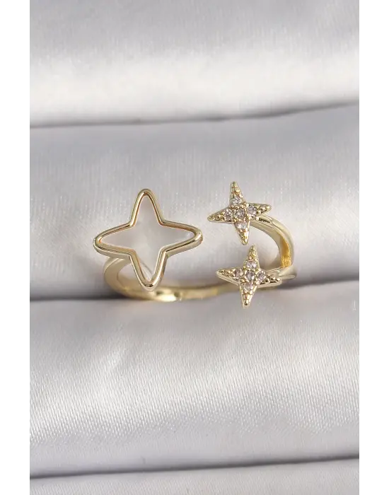  Altın Zirkon Taşlı Beyaz Mineli Zirkon Taşlı Ayarlanabilir Yüzük