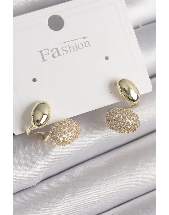  Altın Zirkon Taşlı Bombeli Model Çelik Küpe