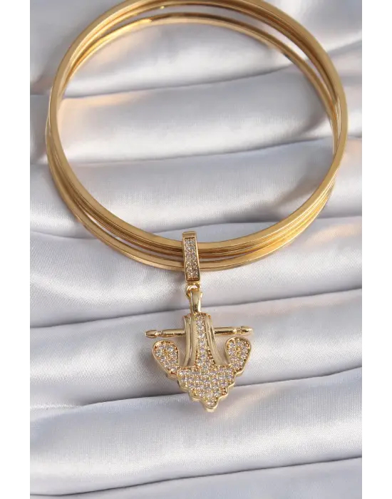 Pirinç Gold Renk Zirkon Taşlı Çapa Model Ajda Charm