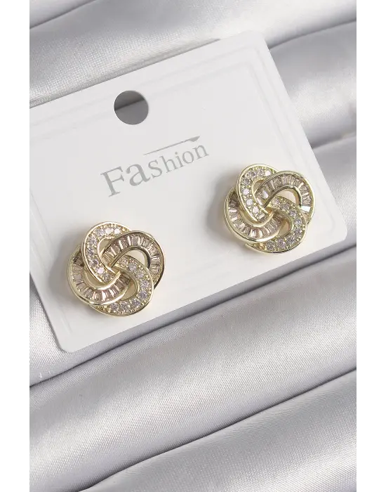  Altın Zirkon Taşlı Çiçek Model Çelik Küpe