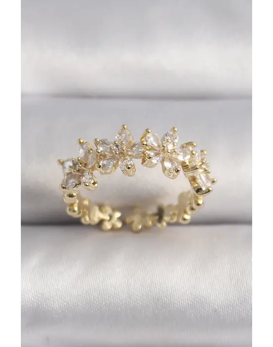  Altın Zirkon Taşlı Çiçek Model VIP Seri Çelik Yüzük