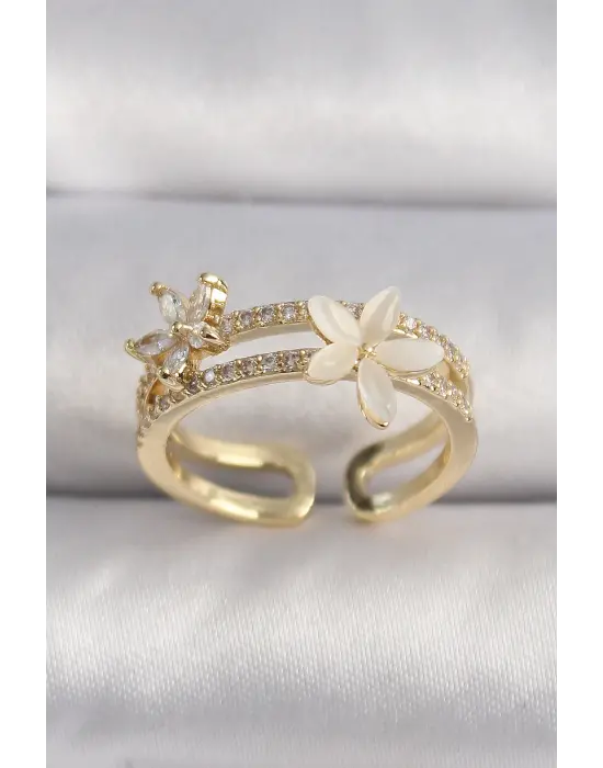  Altın Zirkon Taşlı Çiçek Model VIP Seri Çelik Yüzük