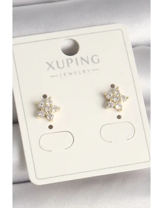 Pirinç Gold Renk Zirkon Taşlı Çiçek Model Xuping Kadın Küpe