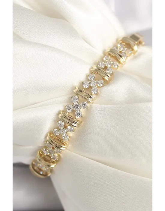Pirinç Gold Renk Zirkon Taşlı Çiçek Model Xuping VIP Exclusive Seri Bileklik