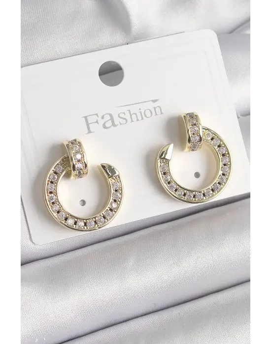  Altın Zirkon Taşlı Çivi Halka Model Çelik Küpe