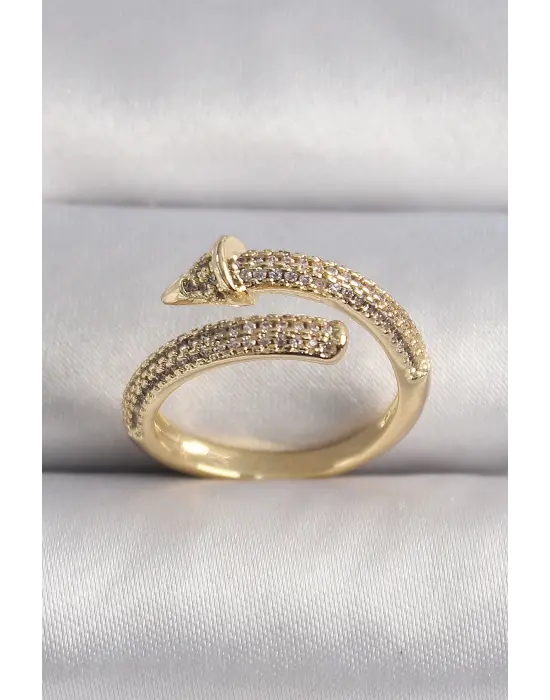  Altın Zirkon Taşlı Çivi Model VIP Seri Çelik Yüzük