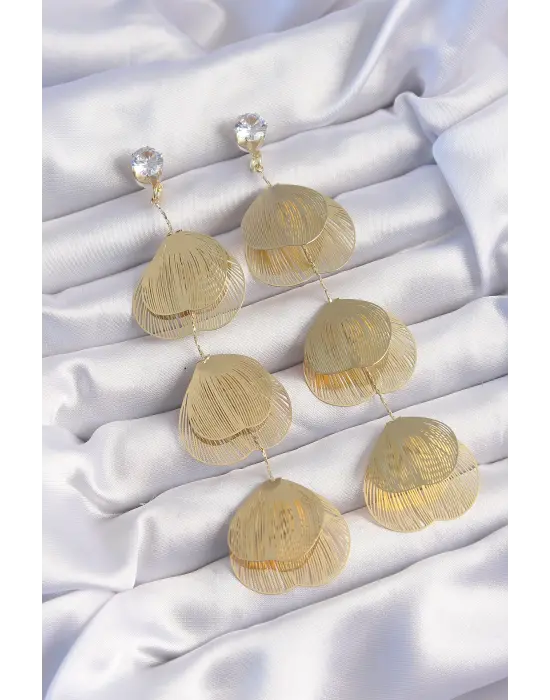  Altın Zirkon Taşlı Çizgi Plaka Sallantılı Küpe