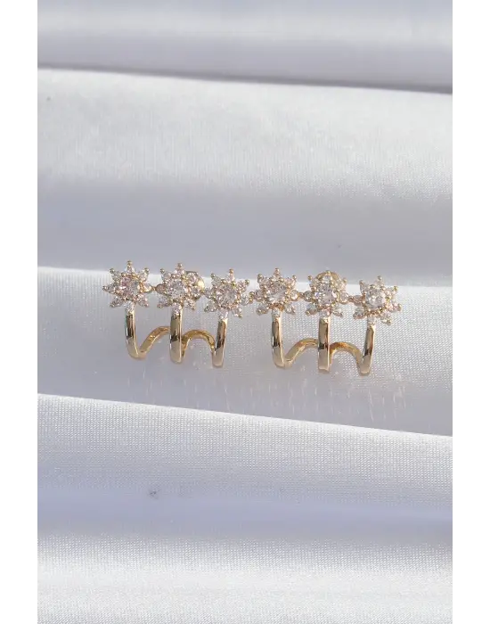  Altın Zirkon Taşlı Çoklu Görünümlü Çiçek Küpe