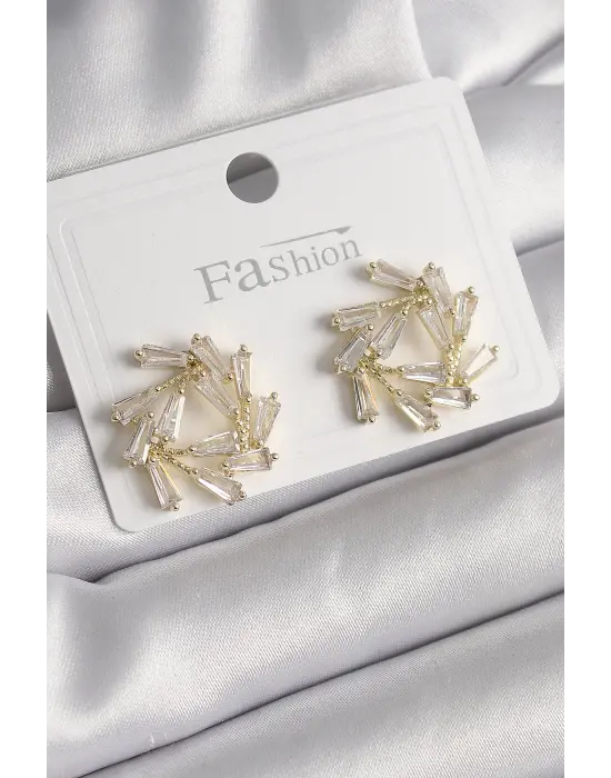 Altın Zirkon Taşlı Daire Model Çelik Küpe