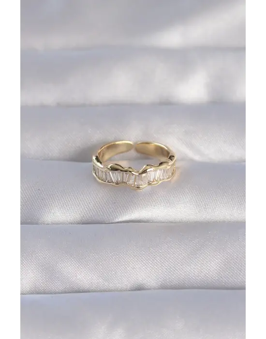  Altın Zirkon Taşlı Dalgalı Su Yolu Model Ayarlanabilir Yüzük