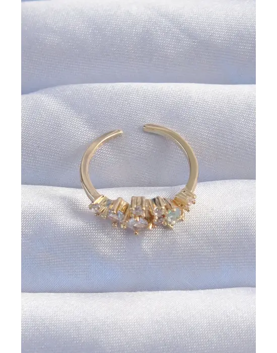  Altın Zirkon Taşlı Damla Detay Ayarlanabilir Yüzük