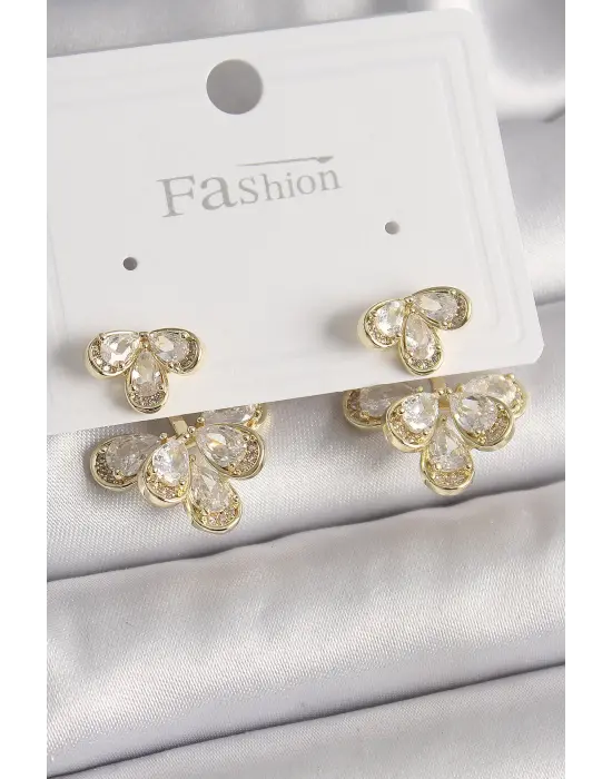  Altın Zirkon Taşlı Damla Model Çelik Küpe