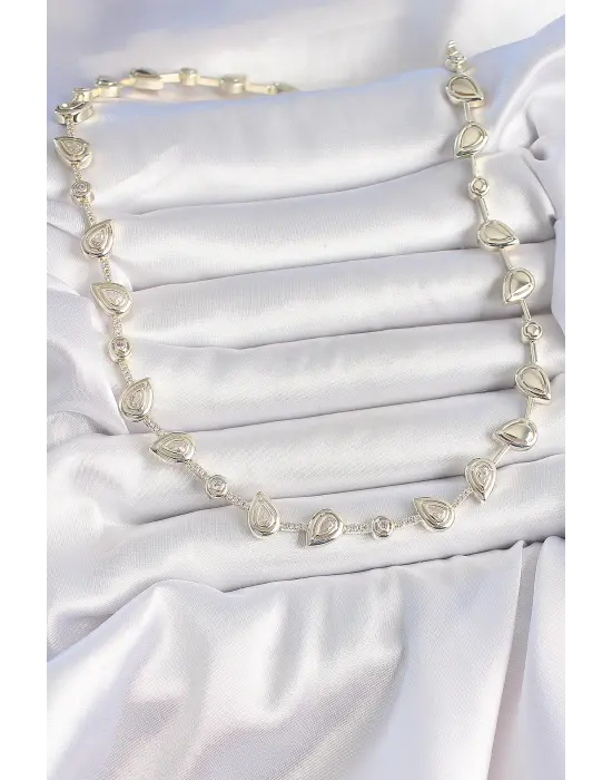 Pirinç Gold Renk Zirkon Taşlı Damla Model VIP Seri Exclusive Kadın Kolye