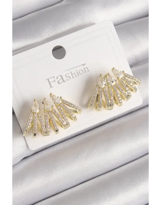  Altın Zirkon Taşlı Deniz Kabuğu Model Çelik Küpe