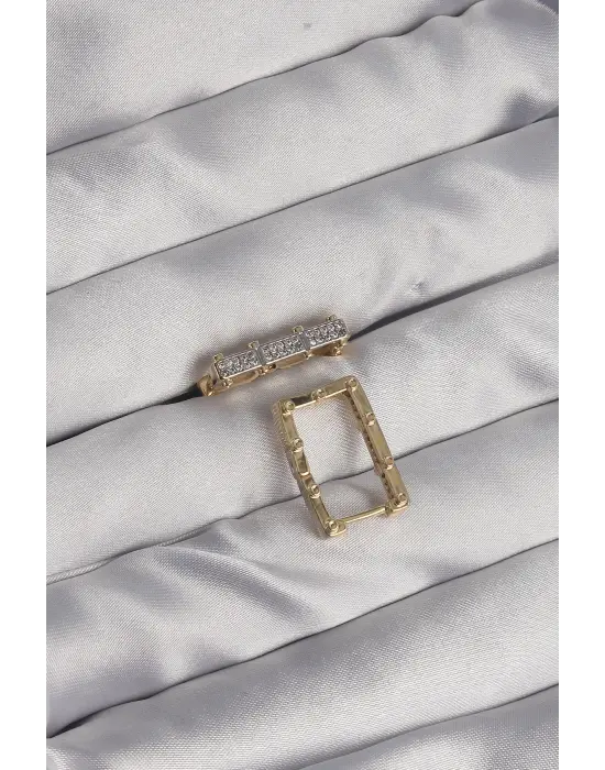  Altın Zirkon Taşlı Dikdörtgen Model Seranay Küpe